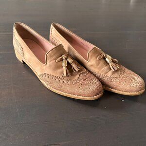 Stuart Weitzman Guything Wingtip Tassel Loafer Lizard Print Suede Leather 8.5